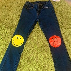 Painted dark washed bootcut jeans